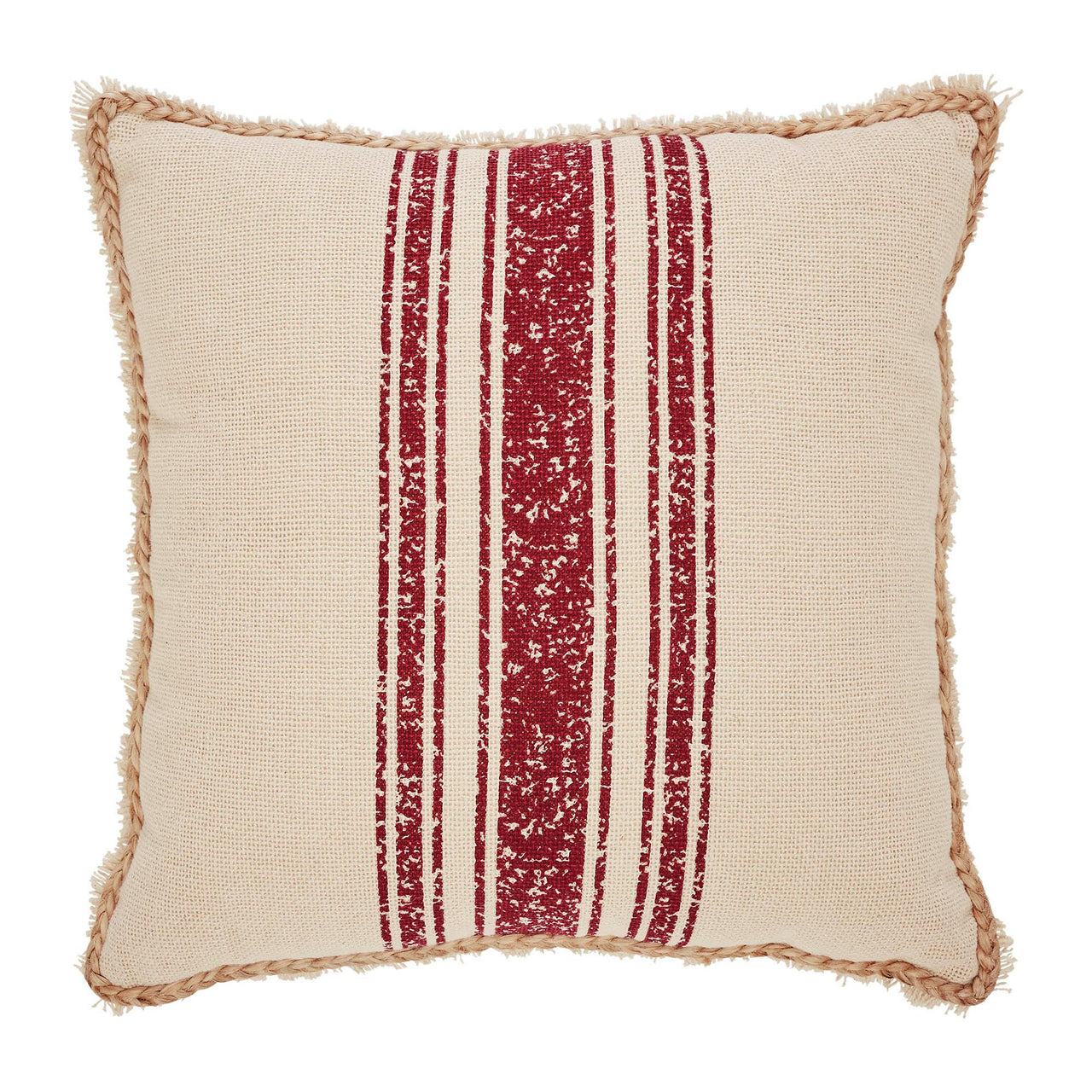 Vintage Burlap Stripe Red Pillow 18x18 - The Fox Decor