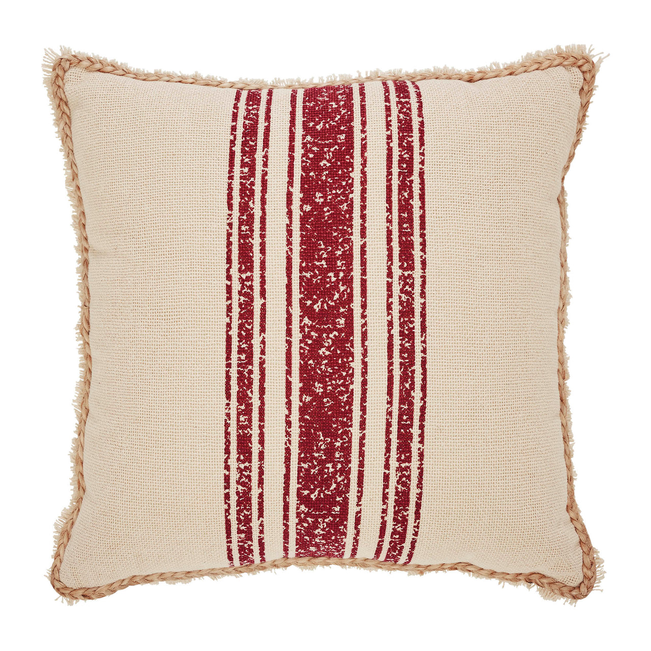 Vintage Burlap Stripe Red Pillow 18x18