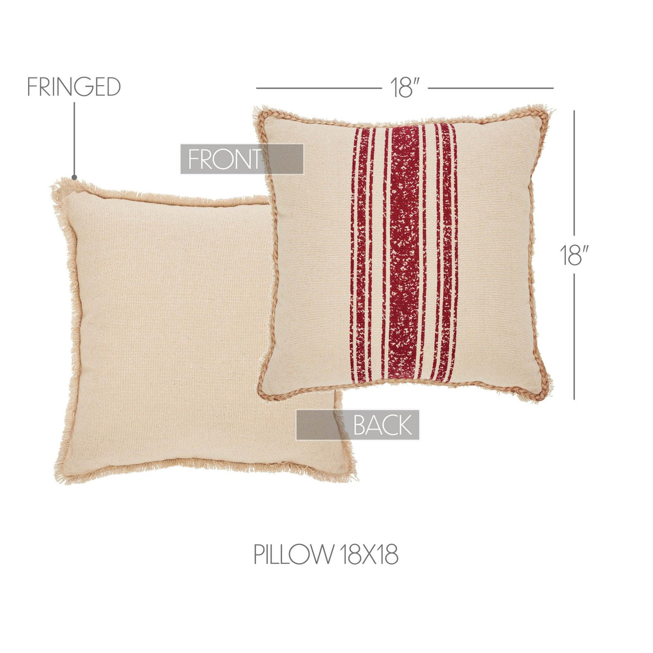 Vintage Burlap Stripe Red Pillow 18x18 - The Fox Decor