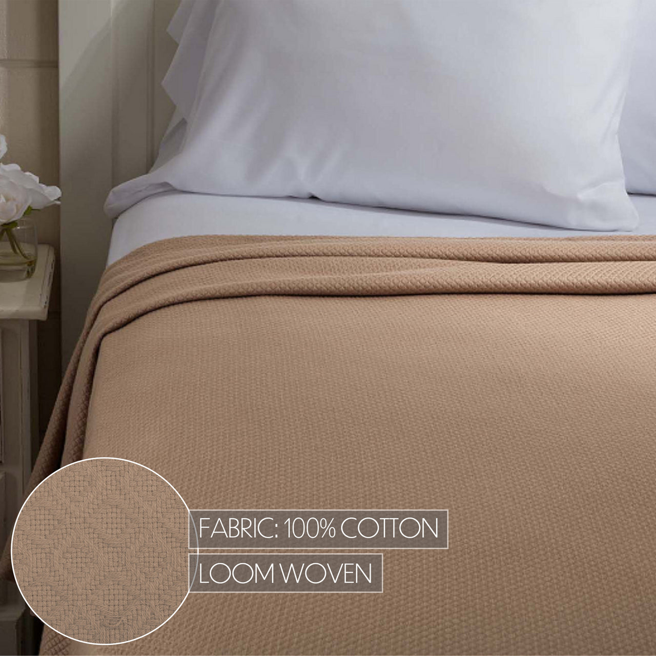 Serenity Tan Cotton Woven Blanket VHC Brands