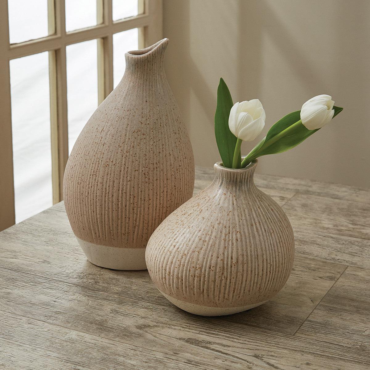 Organic Ribbed Vase - Stone - Short Park Designs - The Fox Decor