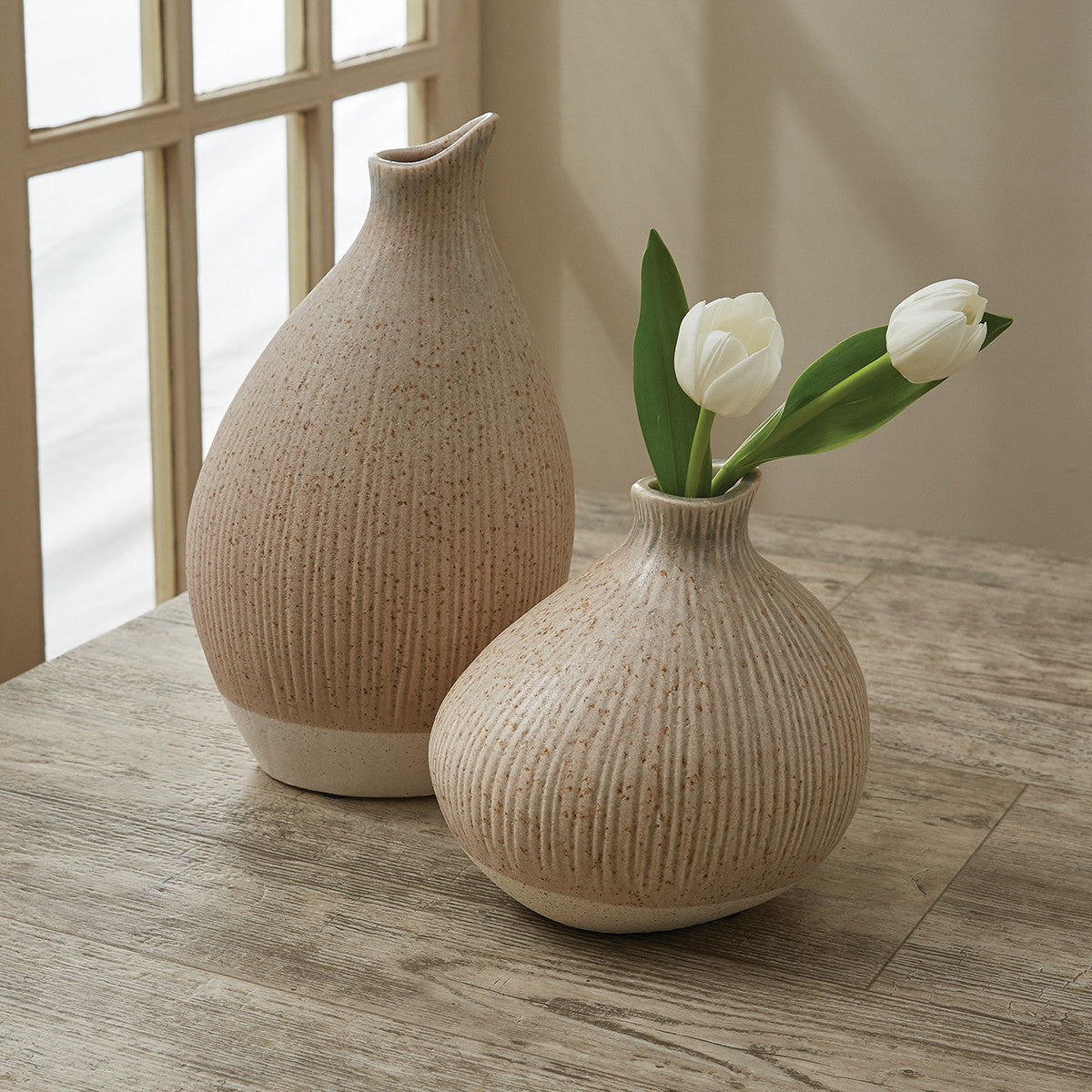 Organic Ribbed Vase - Stone - Short Park Designs