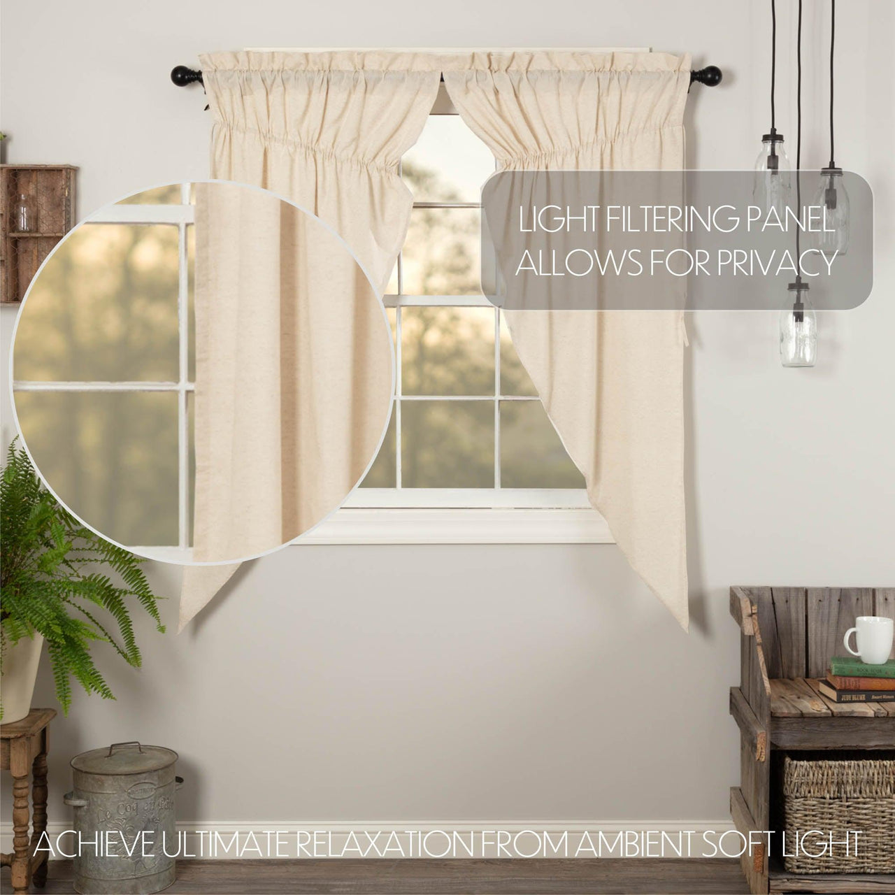 Simple Life Flax Natural Prairie Short Curtain Panel Set of 2 63x36x18 VHC Brands - The Fox Decor