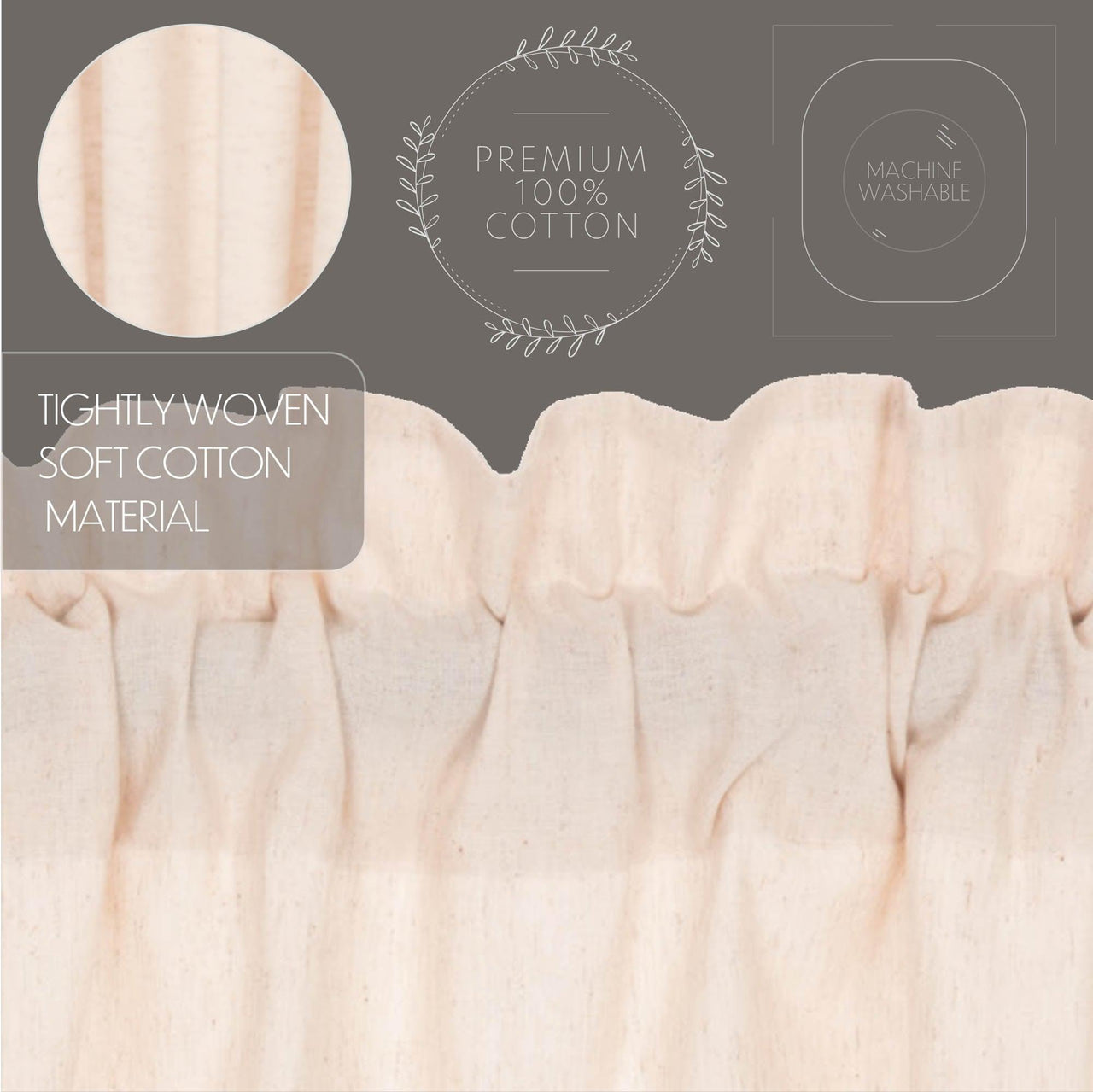 Simple Life Flax Natural Prairie Short Curtain Panel Set of 2 63x36x18 VHC Brands - The Fox Decor