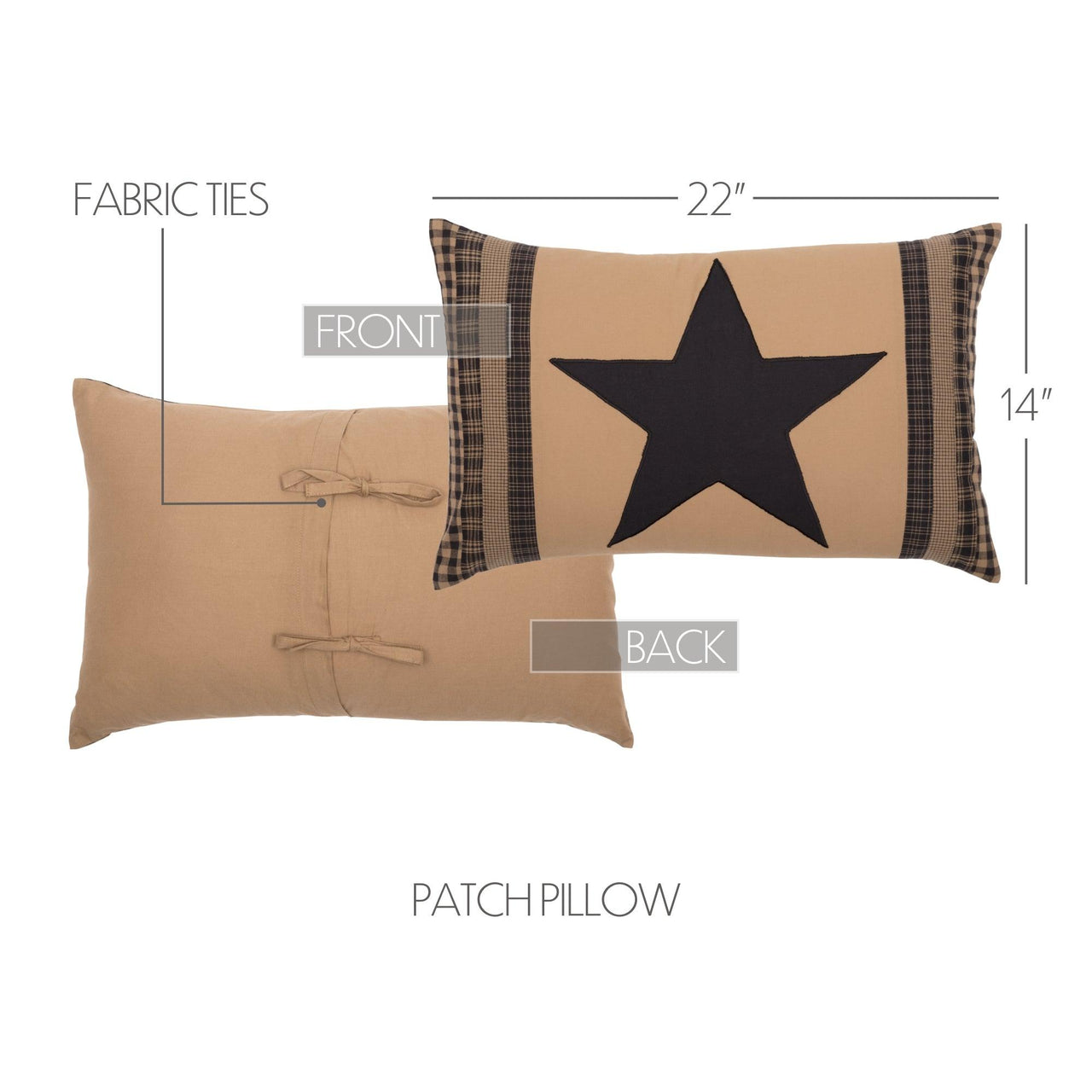 Black Check Star Patch Pillow 14x22 VHC Brands