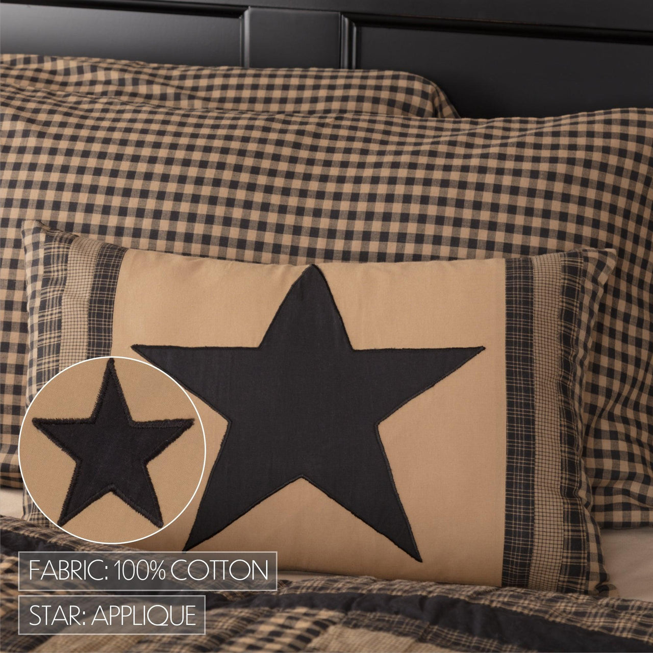 Black Check Star Patch Pillow 14x22 VHC Brands