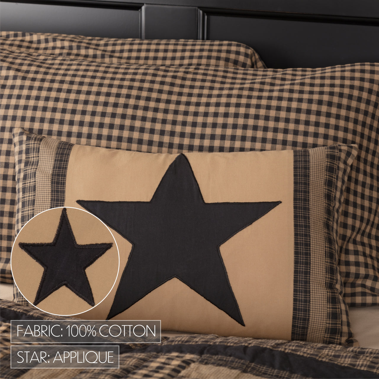 Black Check Star Patch Pillow 14x22 VHC Brands