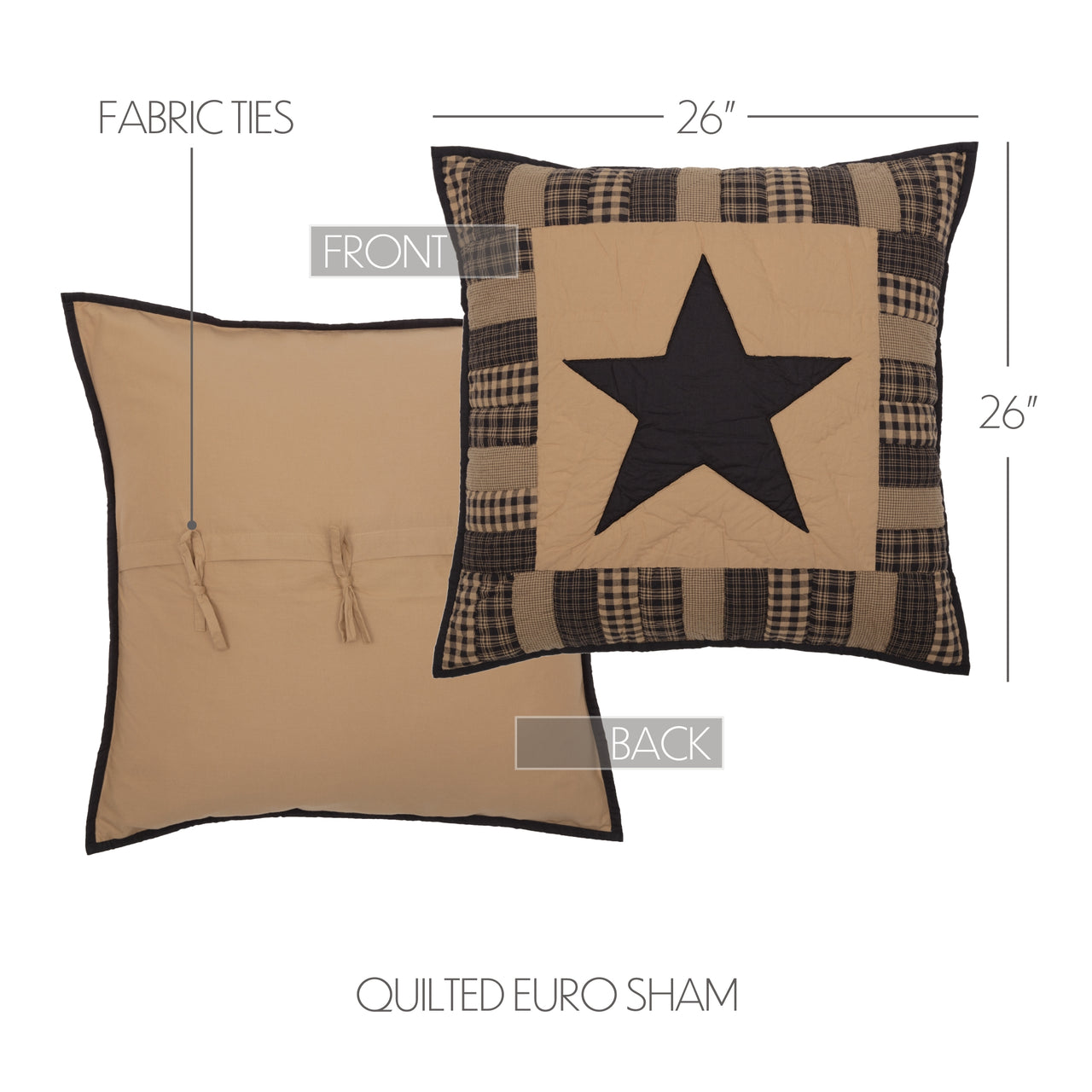 Black Check Star Quilted Euro Sham 26x26 VHC Brands