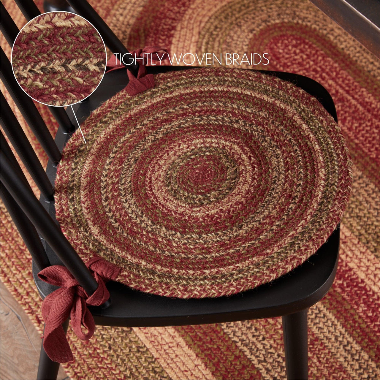 Cider Mill Jute Braided Chair Pad Set of 6 Burgundy, Natural, Green