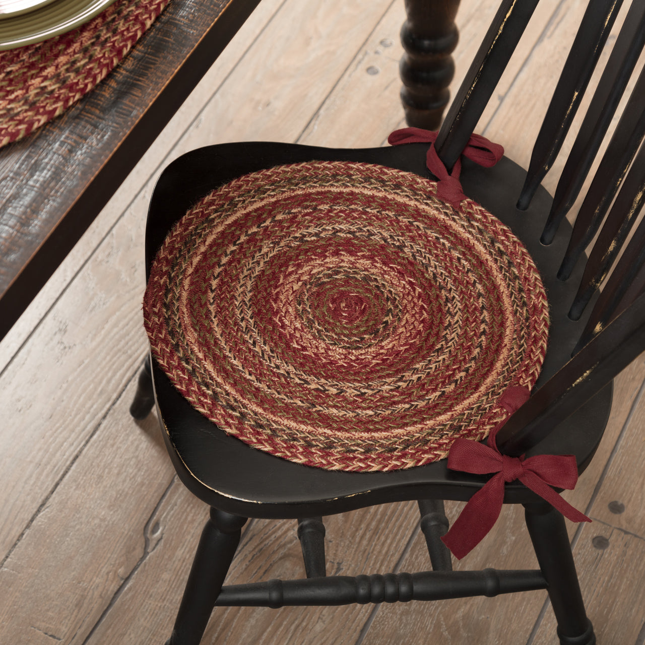 Cider Mill Jute Braided Chair Pad Set of 6 Burgundy, Natural, Green