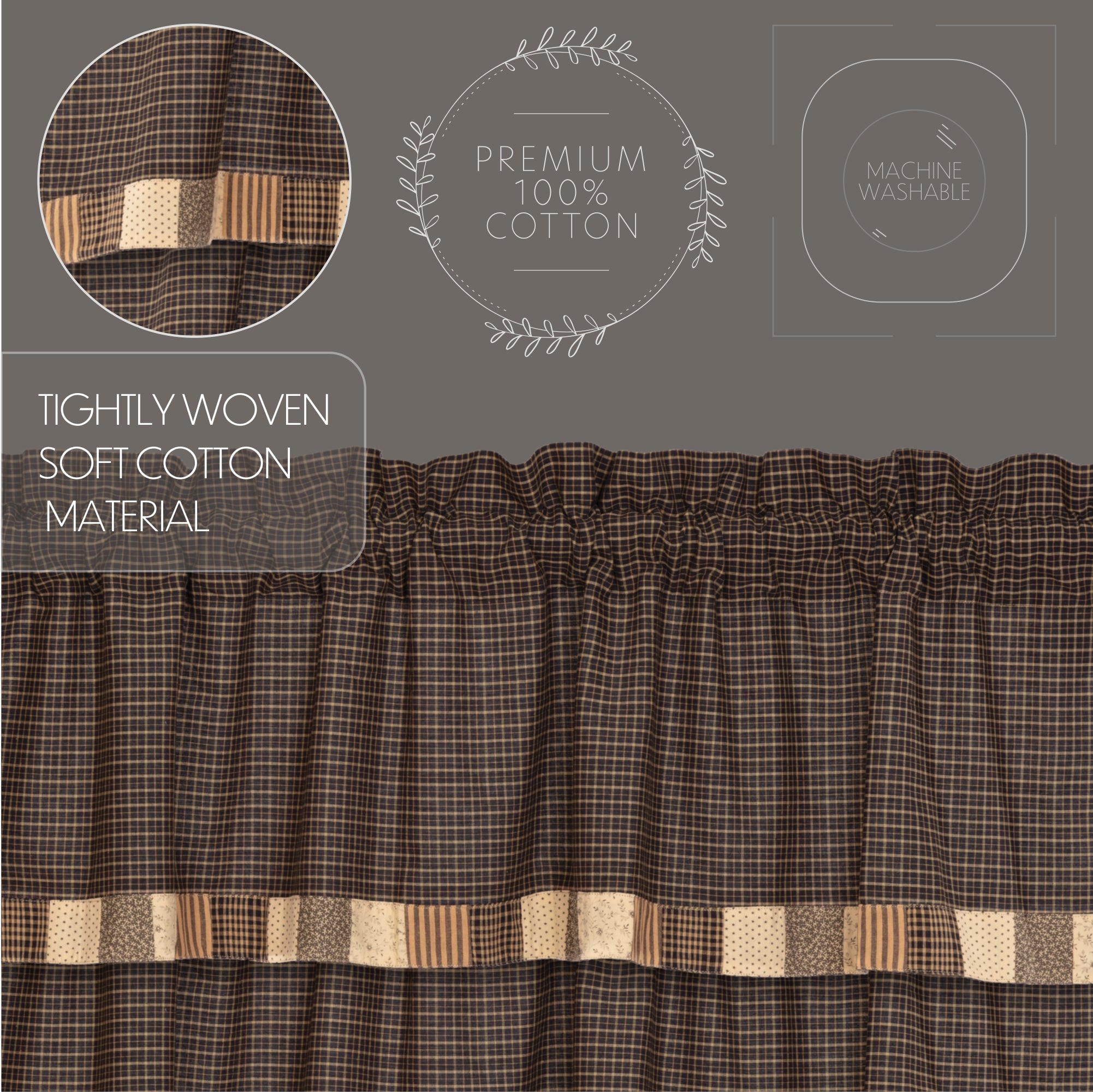 Kettle Grove Short Panel Curtain with Attached Valance Block Border Set of 2 36