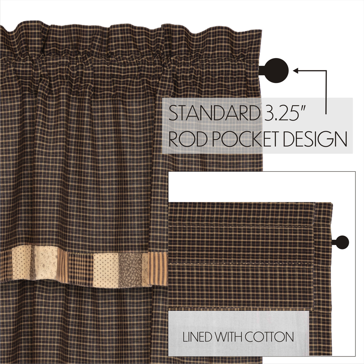 Kettle Grove Short Panel Curtain with Attached Valance Block Border Set of 2 36"x63"
