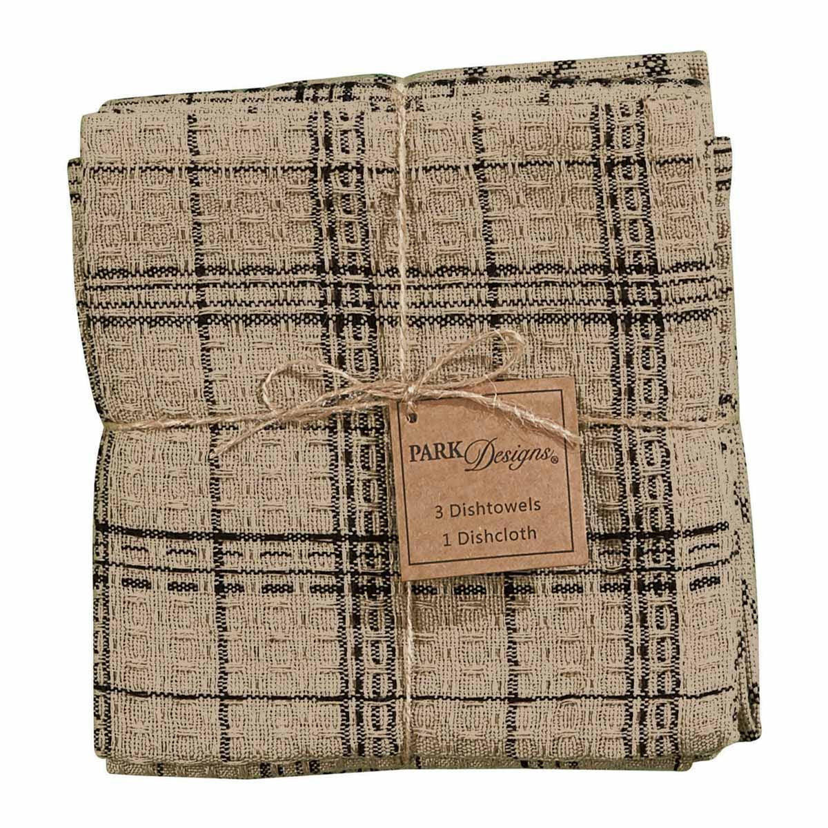 Fieldstone Plaid 3 Dishtowels and 1 Dishcloth Set - Black Park Designs - The Fox Decor