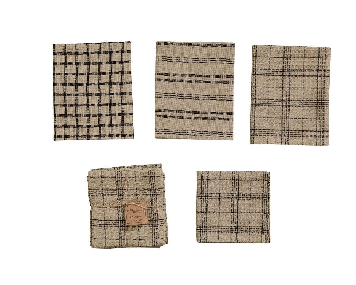 Fieldstone Plaid 3 Dishtowels and 1 Dishcloth Set - Black Park Designs - The Fox Decor