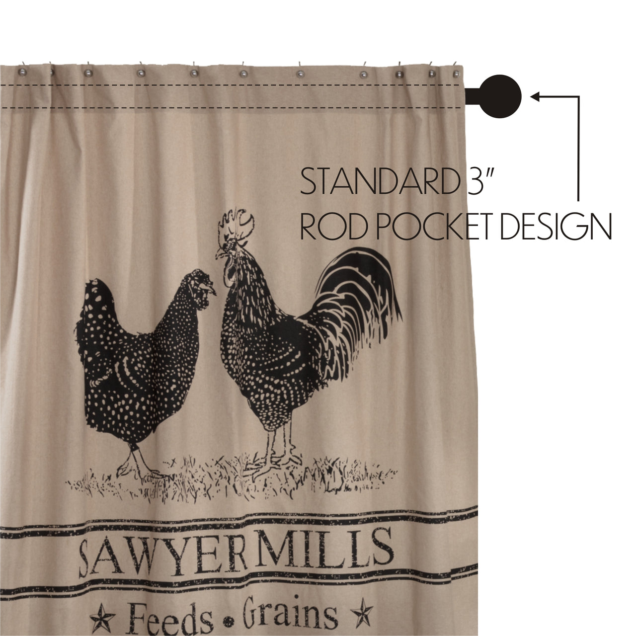 Sawyer Mill Charcoal Poultry Shower Curtain 72"x72"