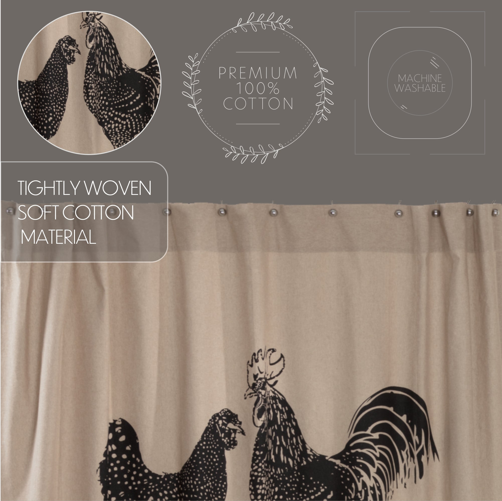 Sawyer Mill Charcoal Poultry Shower Curtain 72