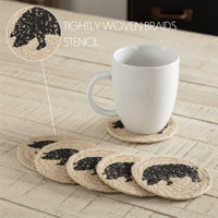 Thumbnail for Sawyer Mill Charcoal Pig Jute Coaster Set of 6 VHC Brands