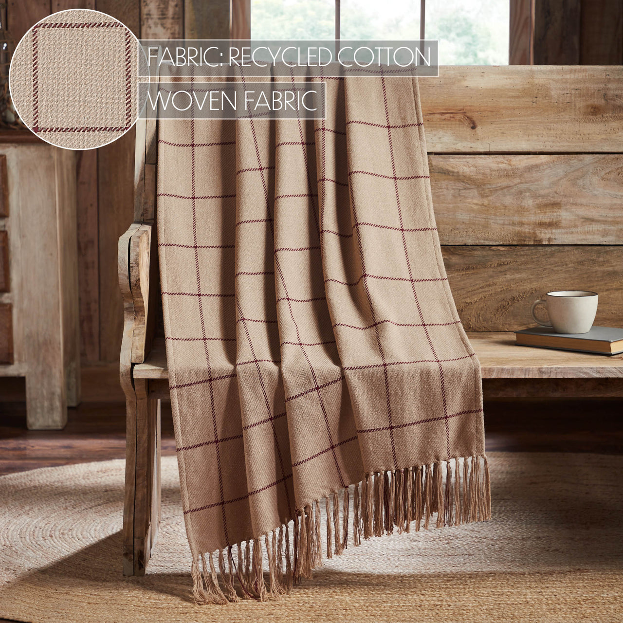 Connell Burgundy Windowpane Woven Throw 50"x60" VHC Brands - The Fox Decor
