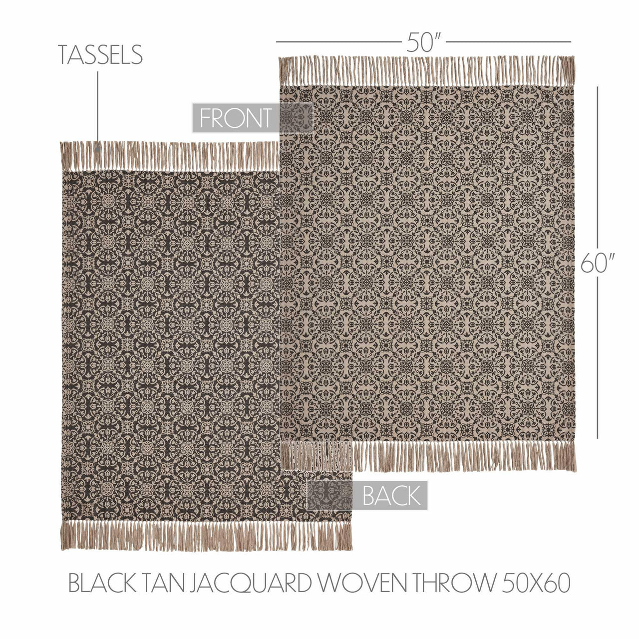 Custom House Black Tan Jacquard Woven Throw 50x60 - The Fox Decor
