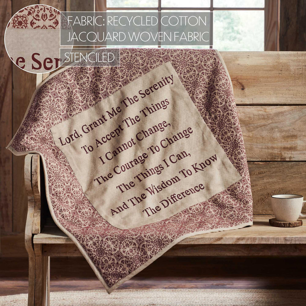 Custom House Burgundy Tan Jacquard Quilted Lap Throw 34Wx34L - The Fox Decor