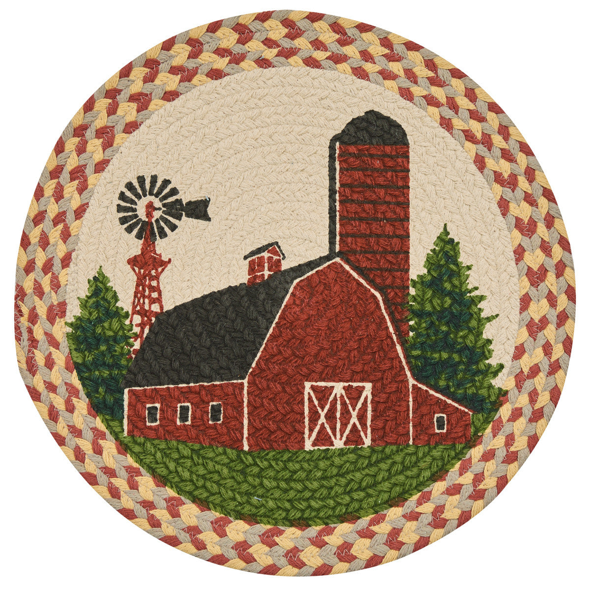 Barn Printed Braided Placemats 15" Dia - Set Of 12 Park Designs