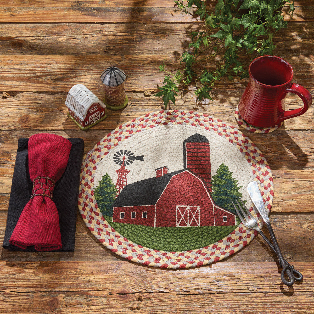 Barn Printed Braided Placemats 15" Dia - Set Of 12 Park Designs