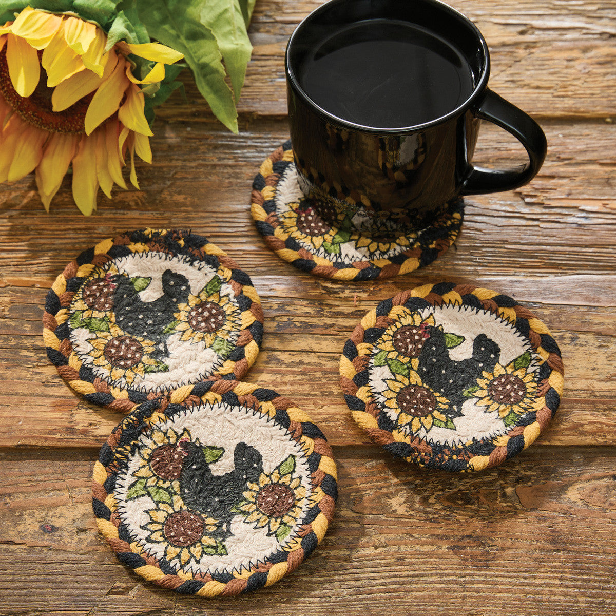 Henny Penny Printed Braided Coasters Set of 4 Park Designs