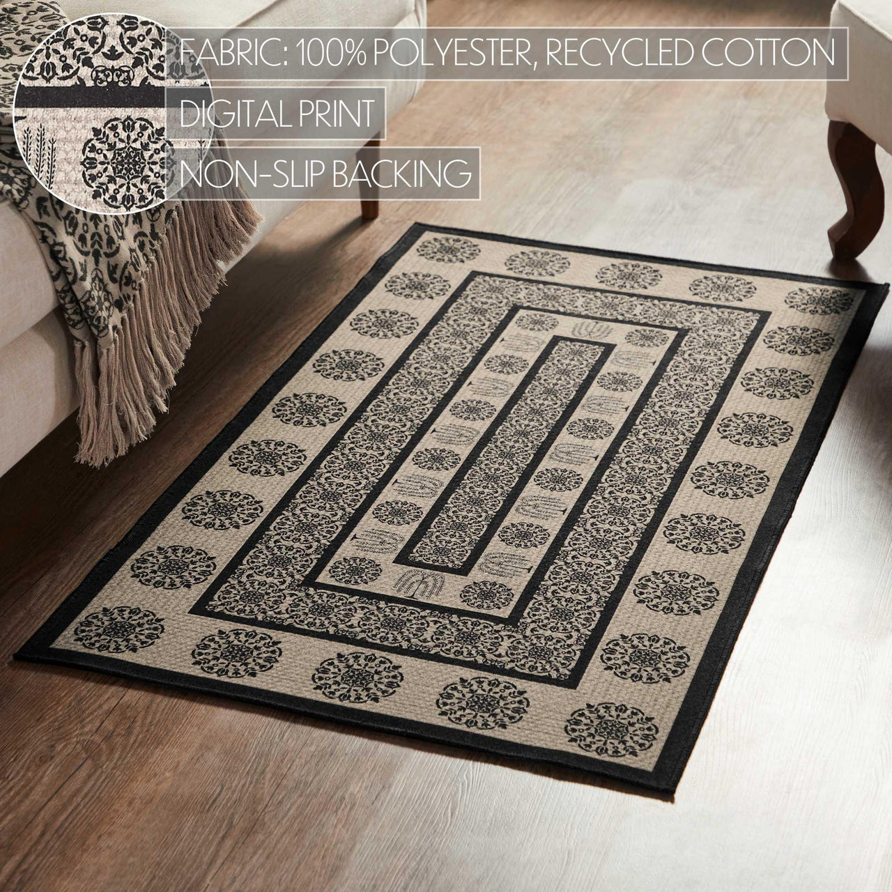 Custom House Black Tan Jacquard Polyester Rug Rect 27x48 - The Fox Decor