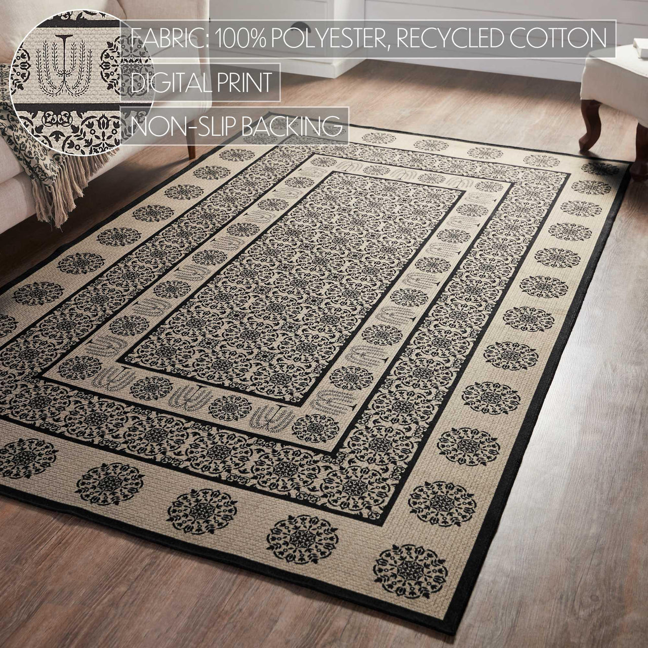 Custom House Black Tan Jacquard Polyester Rug Rect 60x96 - The Fox Decor