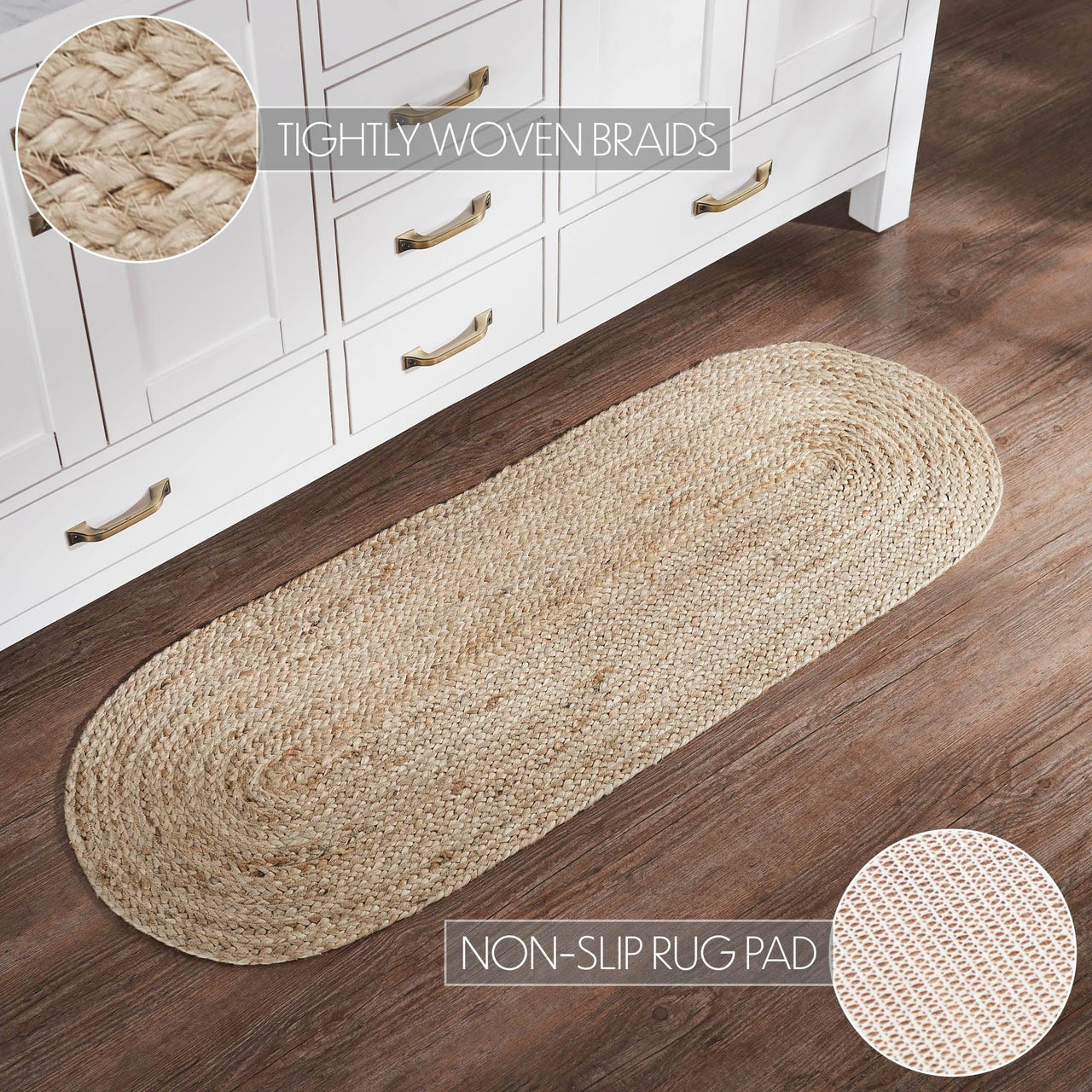 Natural Jute Rug Oval w/ Pad 17x48 - The Fox Decor