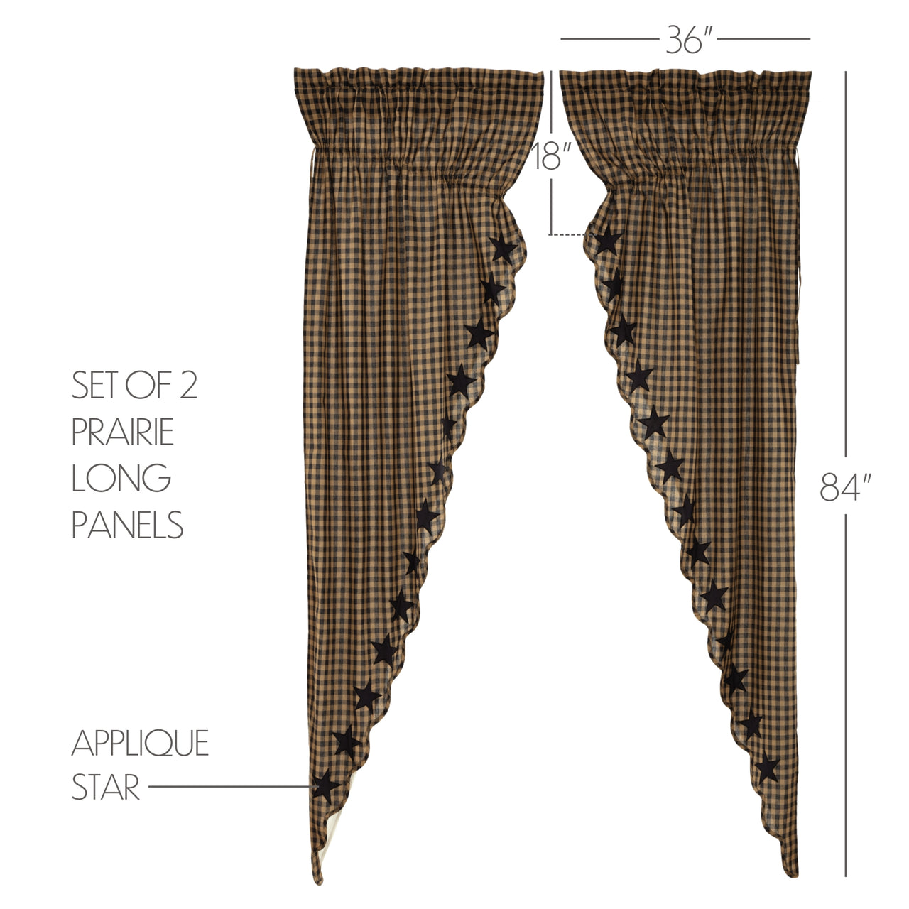 Black Star Scalloped Prairie Long Panel Curtain Set of 2