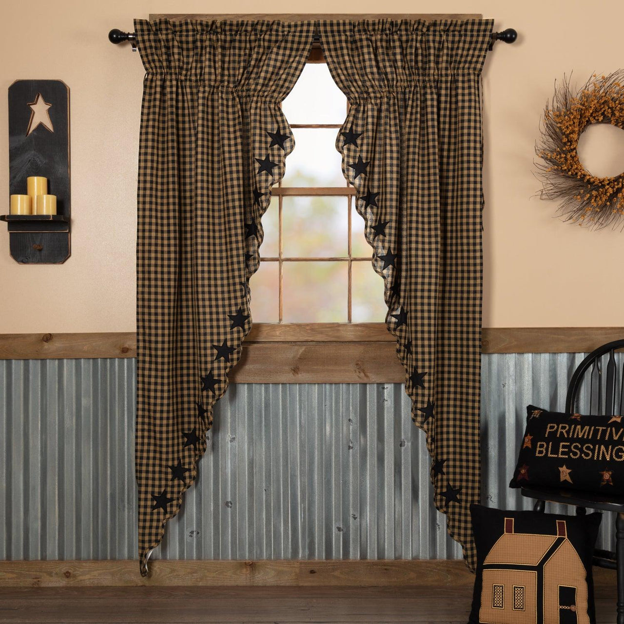 Black Star Scalloped Prairie Long Panel Curtain Set of 2