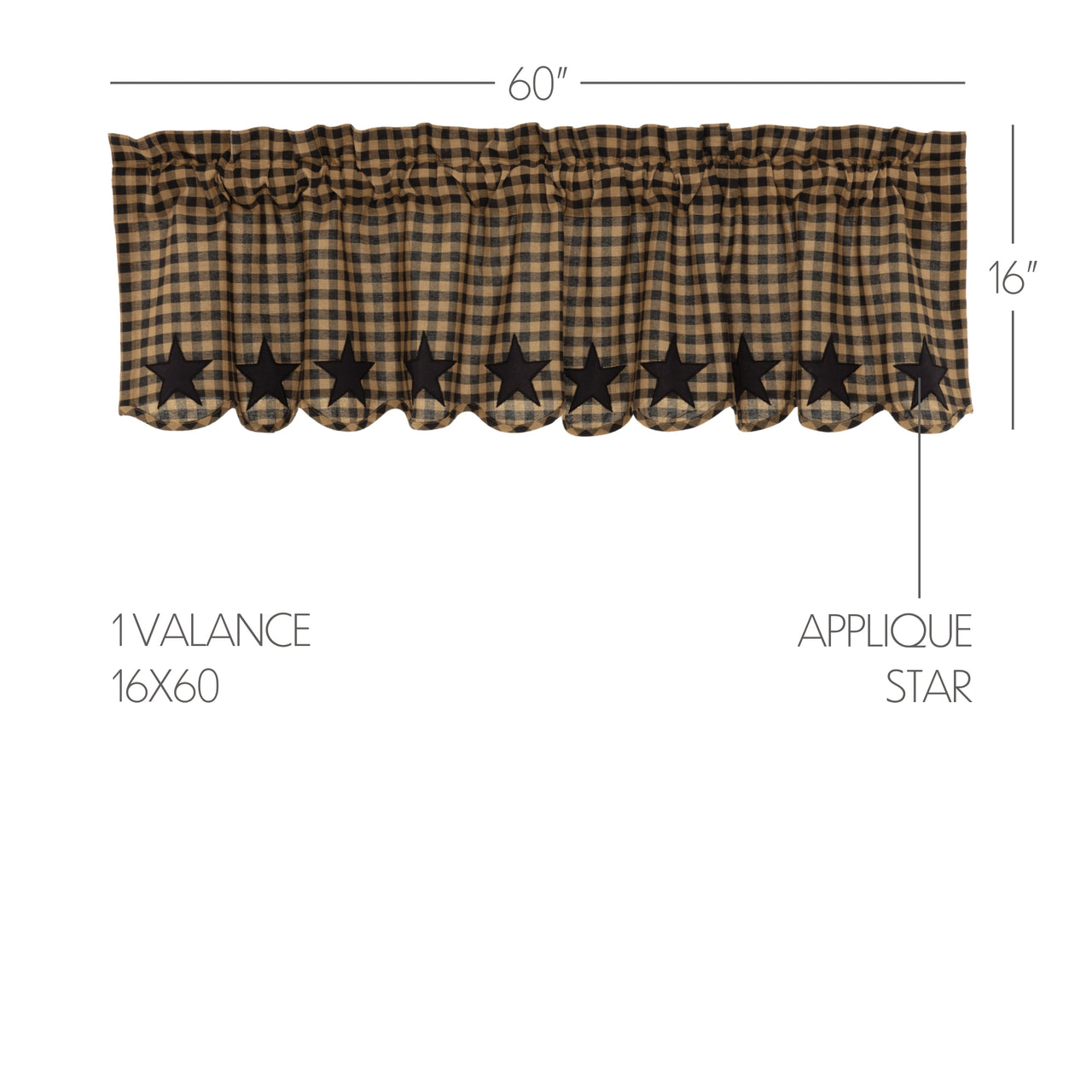 Black Star Scalloped Valance Curtain 16x60 VHC Brands