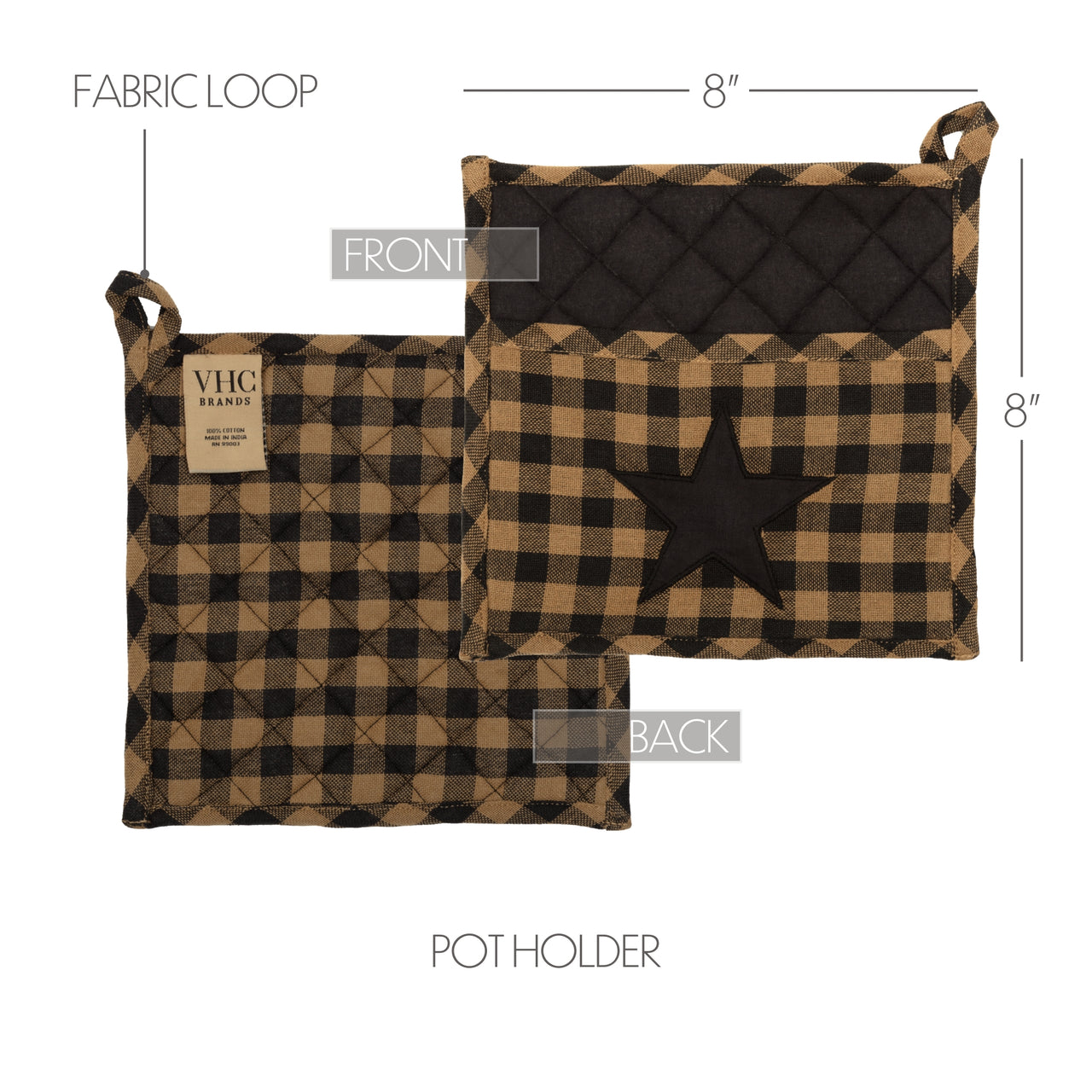 Black Star Pot Holder 8" VHC Brands - The Fox Decor