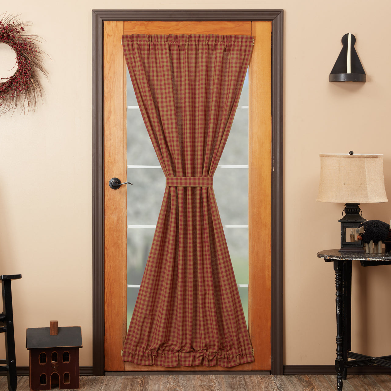 Burgundy Check Scalloped Door Panel 72"x40" - The Fox Decor