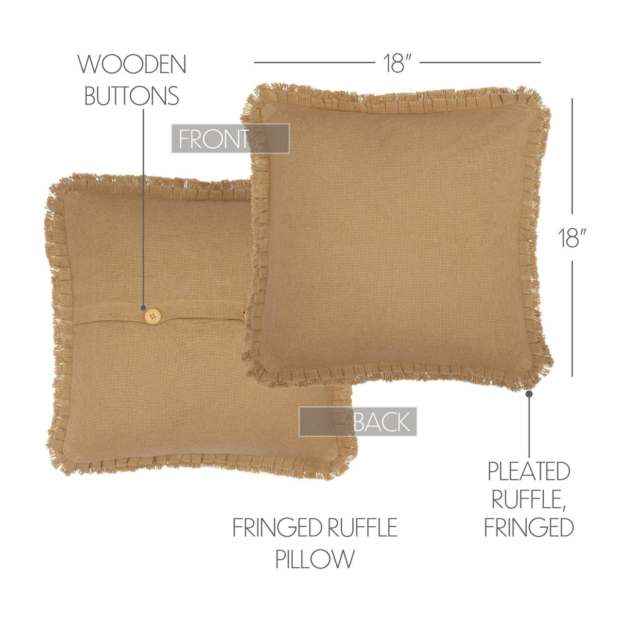 Burlap Natural Pillow w/ Fringed Ruffle 18x18 VHC Brands