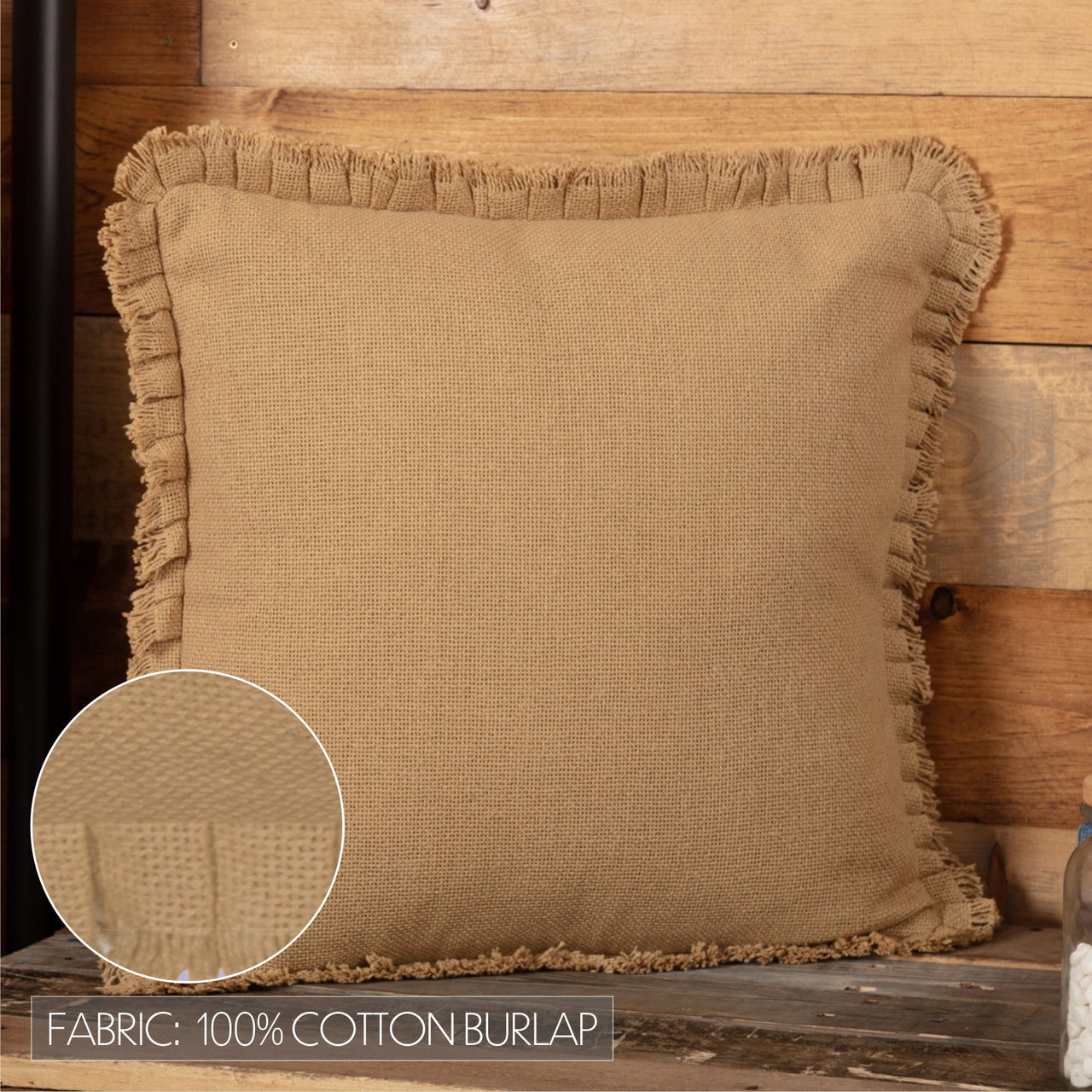 Burlap Natural Pillow w/ Fringed Ruffle 18x18 VHC Brands