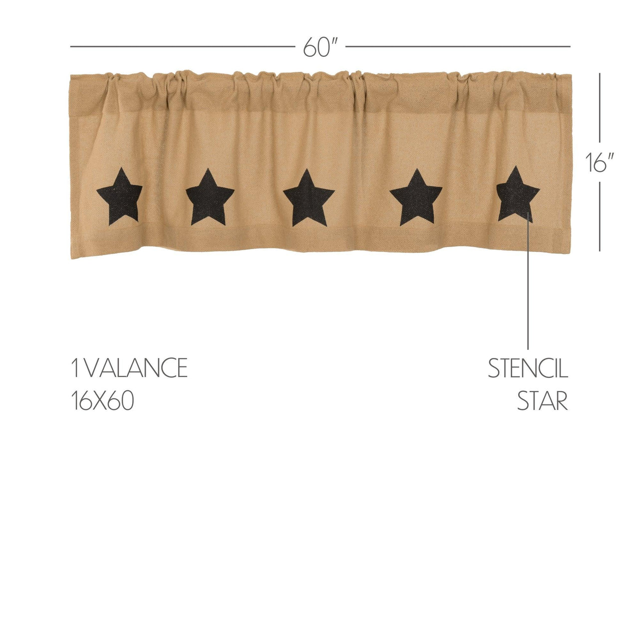 Burlap W/Black Stencil Stars Valance Curtain 16x60 VHC Brands