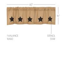Thumbnail for Burlap W/Black Stencil Stars Valance Curtain 16x60 VHC Brands - The Fox Decor
