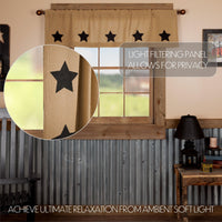 Thumbnail for Burlap W/Black Stencil Stars Valance Curtain 16x60 VHC Brands