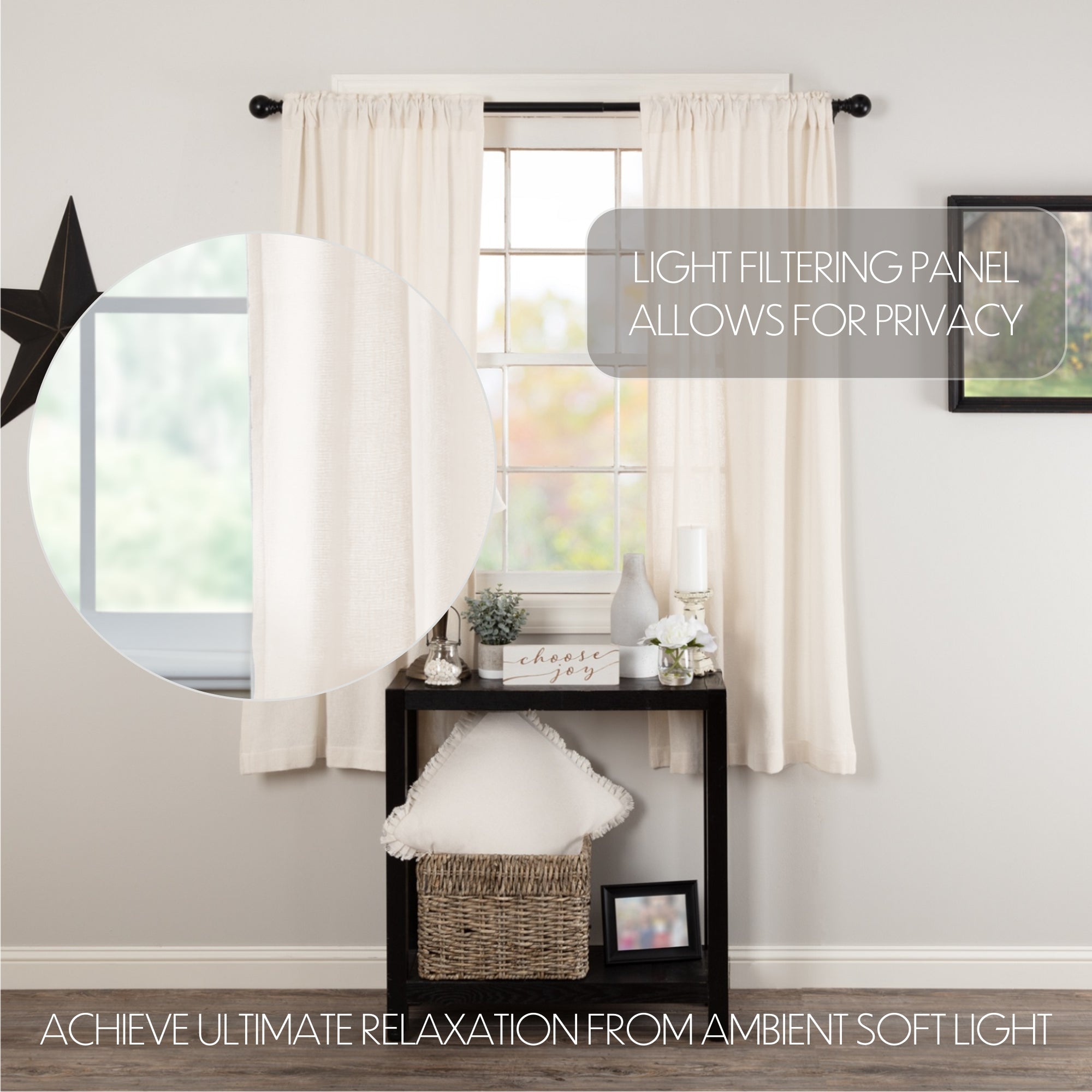 Burlap Antique White Short Panel Curtain Set of 2 63