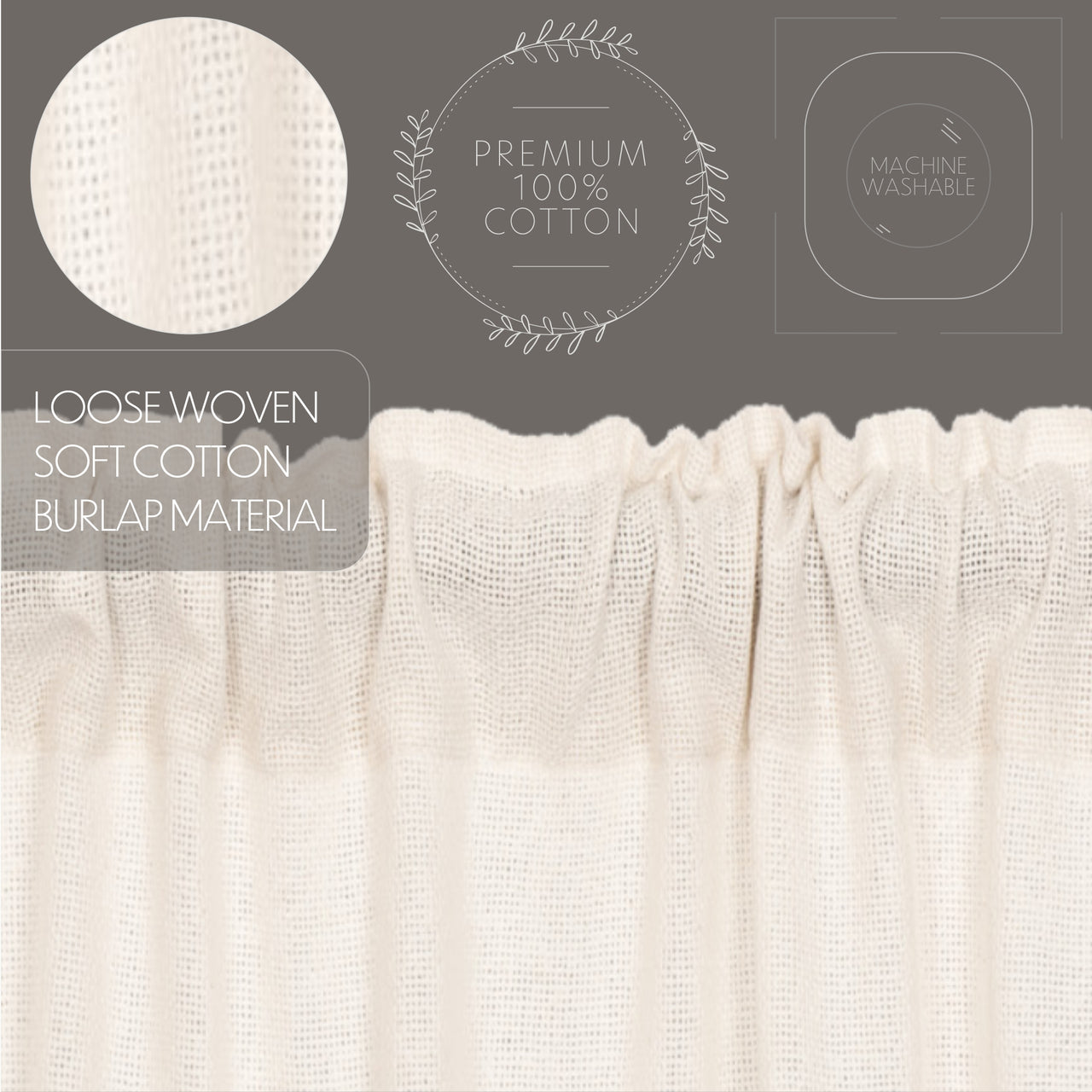 Burlap Antique White Short Panel Curtain Set of 2 63"x36" VHC Brands - The Fox Decor