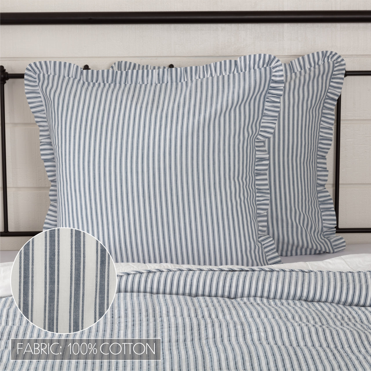Sawyer Mill Blue Ticking Stripe Fabric Euro Sham 26x26 VHC Brands