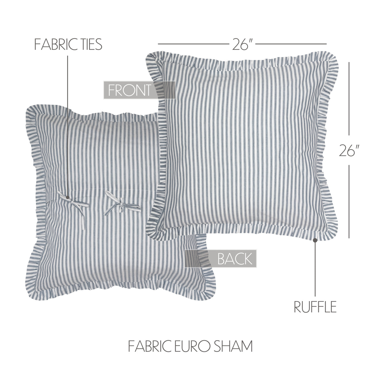 Sawyer Mill Blue Ticking Stripe Fabric Euro Sham 26x26 VHC Brands