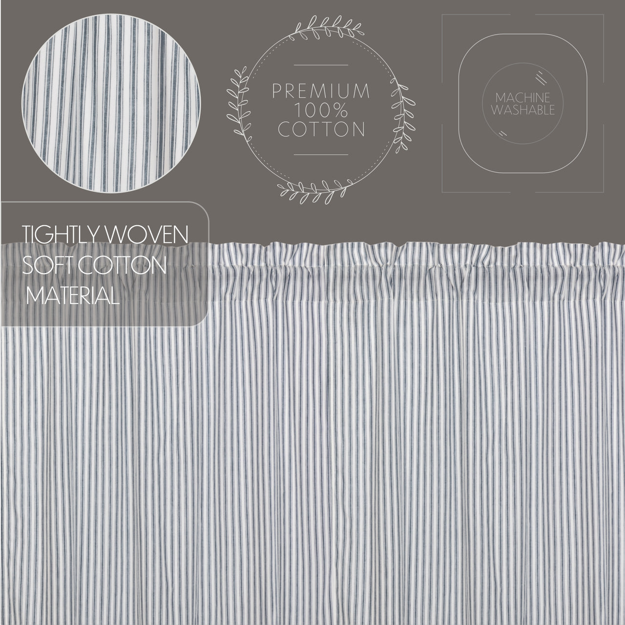 Sawyer Mill Blue/Red/Charcoal Ticking Stripe Panel Curtain Set of 2