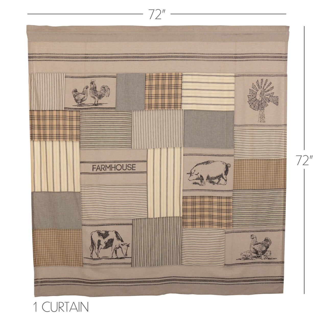 Sawyer Mill Charcoal Stenciled Patchwork Shower Curtain 72"x72" - VHC Brands - The Fox Decor