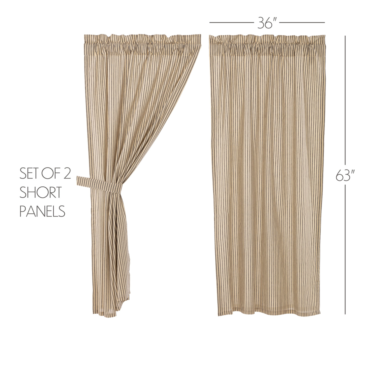Sawyer Mill Charcoal Ticking Stripe Short Panel Curtain Set of 2 63"x36"
