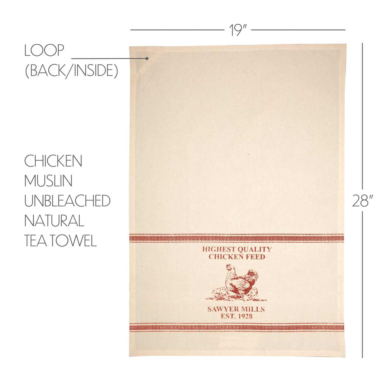 Sawyer Mill Red Chicken Muslin Unbleached Natural Tea Towel 19x28 VHC Brands