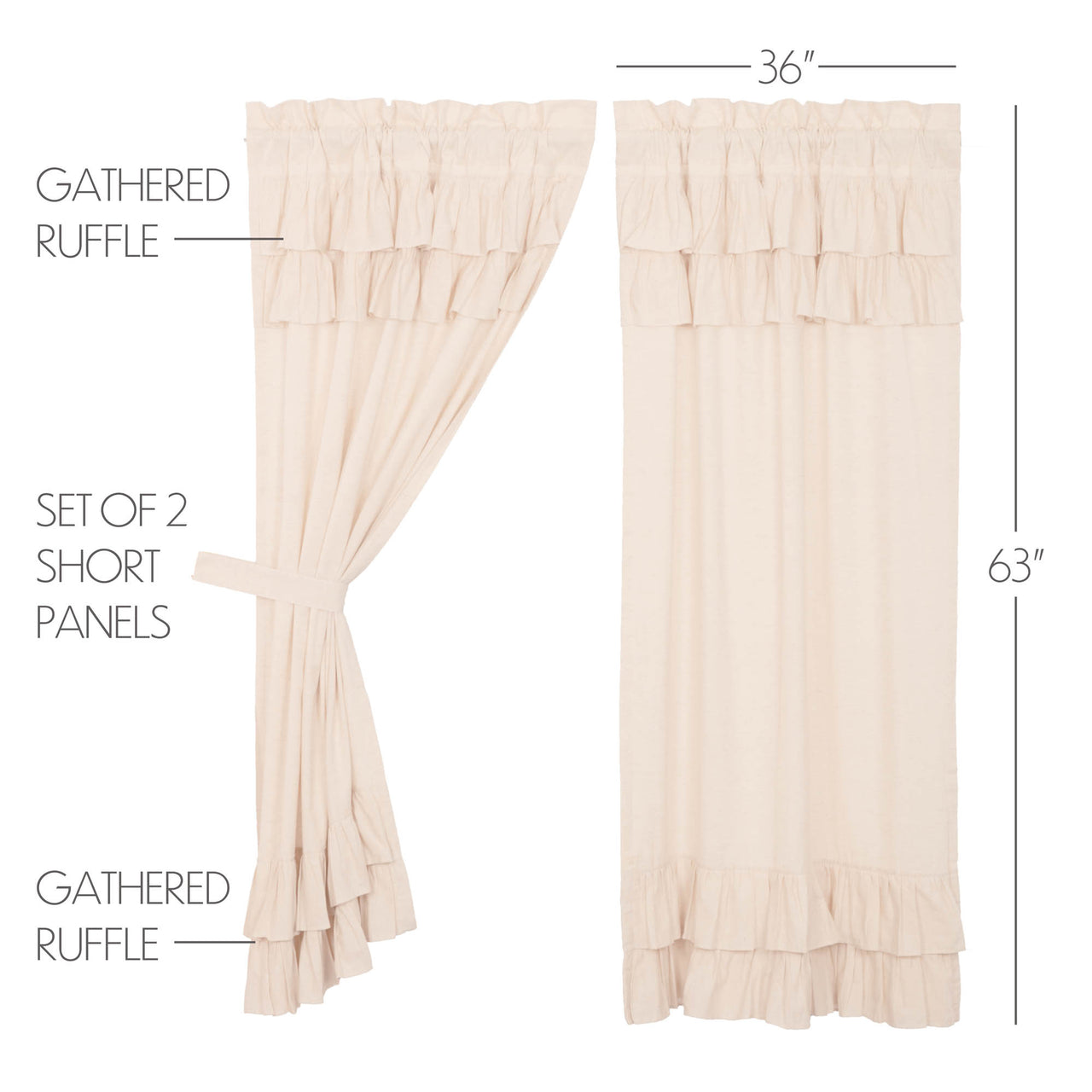 Simple Life Flax Natural Ruffled Short Panel Curtain Set of 2 63x36 VHC Brands