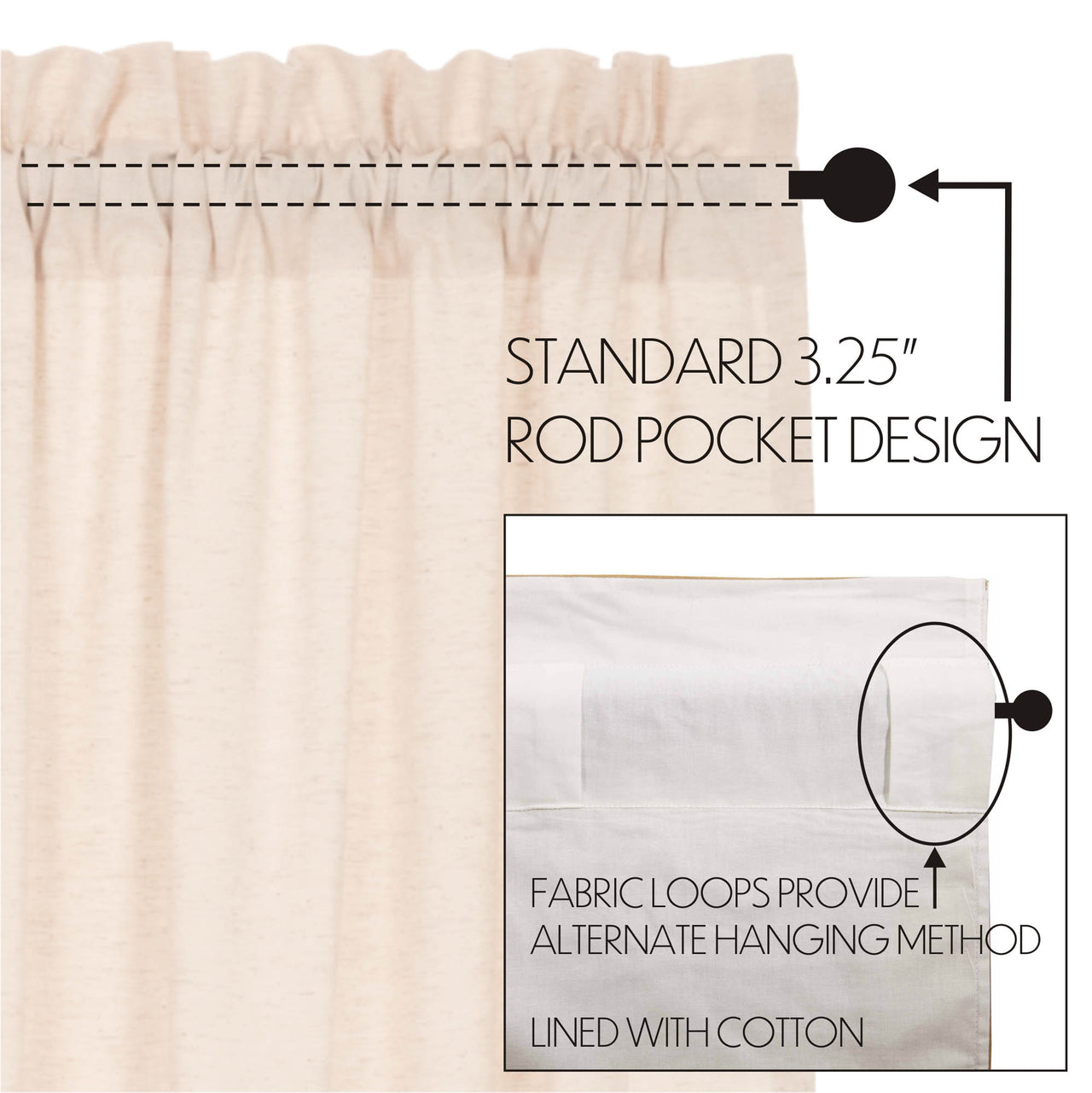Simple Life Flax Natural Ruffled Short Panel Curtain Set of 2 63x36 VHC Brands